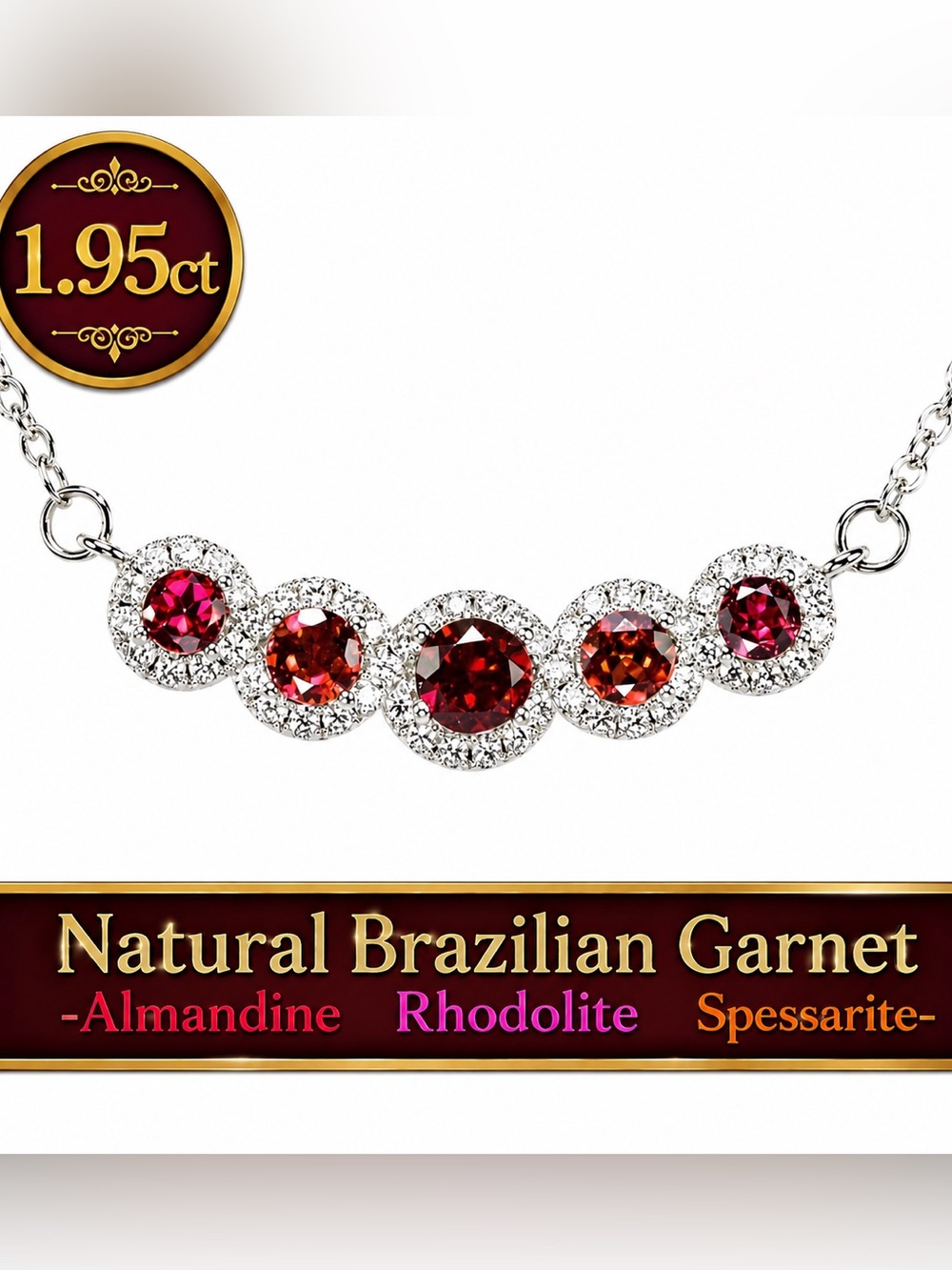 Garnet stationary necklace  Silver .925. Blue un-heated 18"